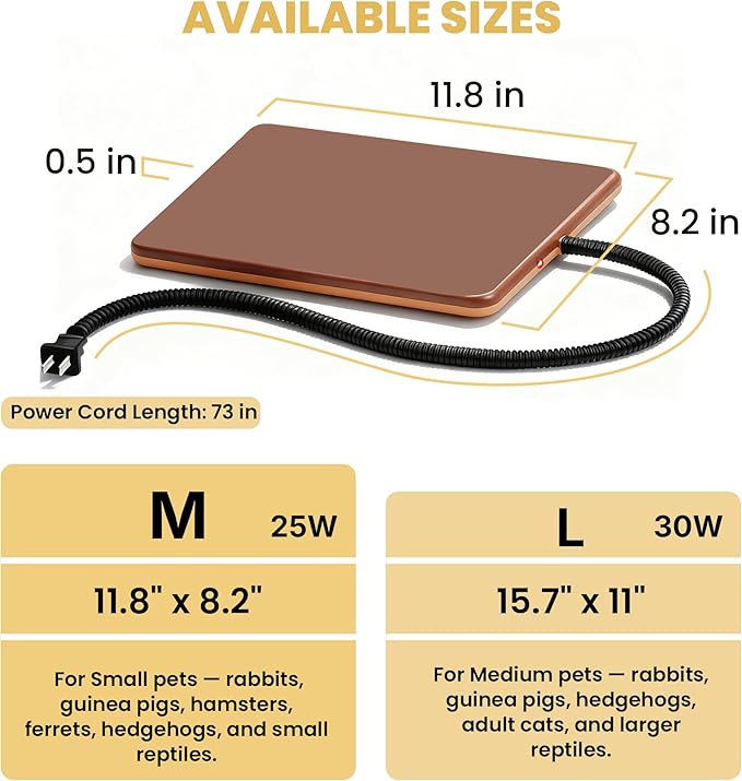Small Animal Heating Pad, Small Animal Bed, Outdoor/Indoor Winter Thermal Heating Pad for Rabbits, Guinea Pigs & Chickens, Waterproof & Chew-Resistant, 20W, Energy-Efficient, 11.8 x 8.2 in