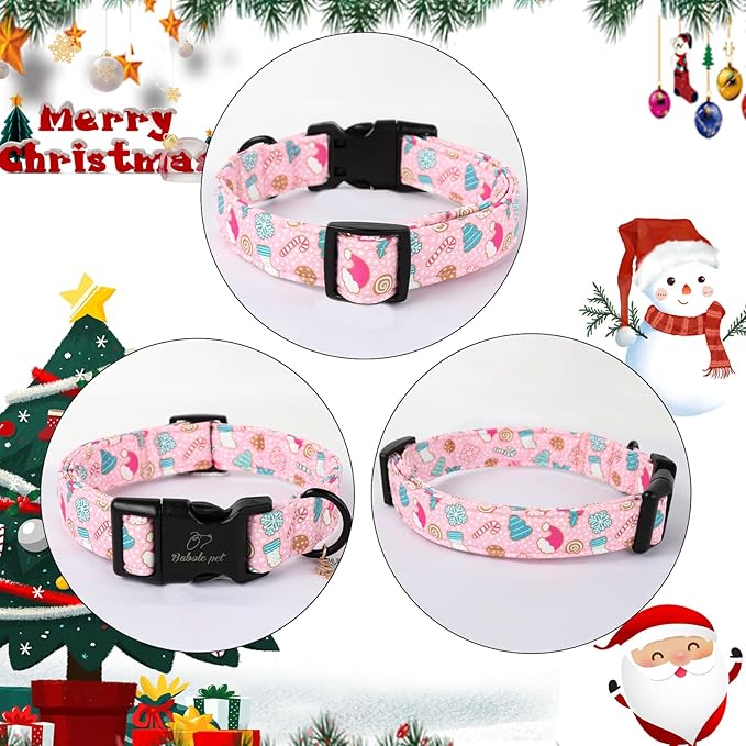 Christmas Dog Collar for Medium Dogs - Cute Snowflake Print Pink Christmas Collars for Dogs, Soft Adjustable Winter Holiday Dog Collars with Quick Release Buckle M