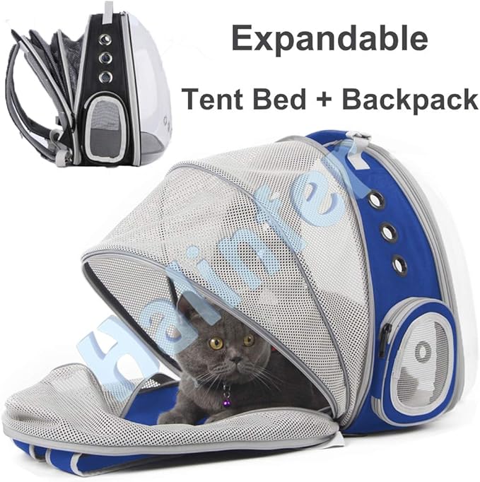 halinfer Back Expandable Clear Cat Backpack Carrier, Fit up to 12 lbs, Space Capsule Bubble Window Pet Carrier Backpack for Cat and Small Puppy