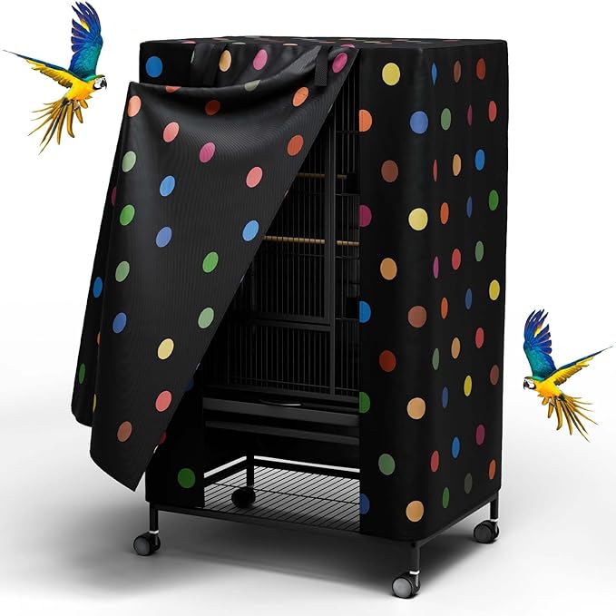 Tchvt Nighttime Bird Cage Covers with Zipper Panel Blackout Birdcage for Winter Universal Breathable Large Good Night Enclosure for Bird (Polka Dot, 38x24x48 inch)