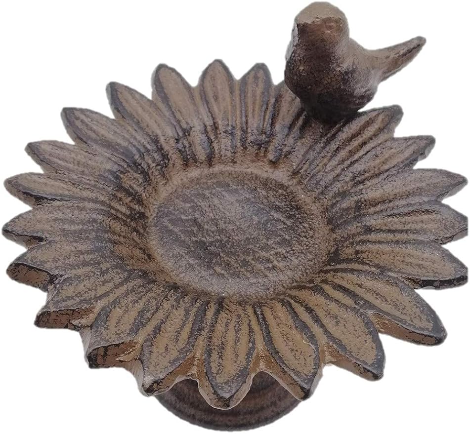 Comfy Hour Spring is Here Collection 6" Cast Iron Birdfeeder Birdbath Outdoor Garden, Brown
