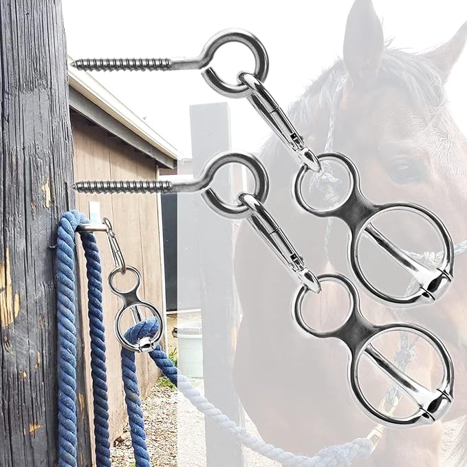 3 Pcs Horse Tie Ring,Heavy Duty Stainless Steel Tie Ring Horse Training Equipment Horse Tack and Supplies with Eye Bolt,Quick snap,Humane and Safe Tie Way