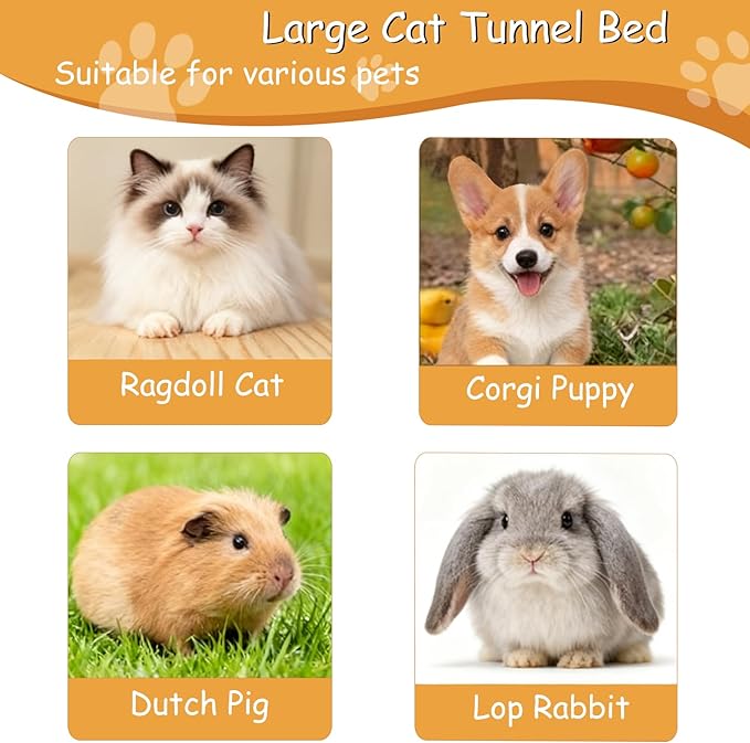 Large Cat Tunnel Bed for Indoor Cats, Peekaboo Cat Cave with Detachable & Washable Design, Scratch-Resistant Donut Bed for Multiple & Large Cats (Beige Plaid)