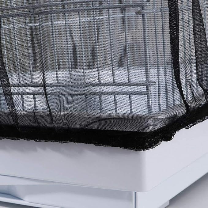 ISMARTEN Bird Cage Seed Catcher (2 Pack), Airy Gauze Bird Cage Cover Seeds Guard Dust-Proof Universal Birdcage Accessories Mesh Net Cover (Black + White, XL)