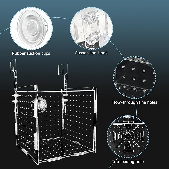 Hamiledyi Acrylic Breeding Isolation Box - Transparent Aquarium Hatchery for Guppy/Shrimp/Small Fish, Safe Nursery Tank with Air Tube & Suction Cups(5.9" × 5.9" × 5.9")
