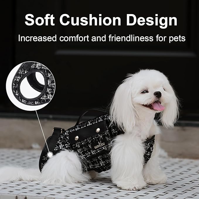 Dog Lift Harness Dog Carrier Dog VES Harness Adjustable Dog Leash with Small Puppy Treat Bag（Black,S）