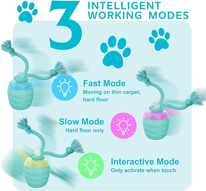 Interactive Dog Toy, [Newly Upgraded] Motion Activated Rolling Squeaky Ball for Medium/Large Dogs, Automatic Moving Dogs Ball for Boredom, USB Rechargeable(Cyan)