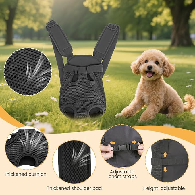 Inspack Dog Backpack Carrier/Cat Carrier, Adjustable Pet Front Carriers Travel Bag for Puppy Medium Dogs, Legs Out, Soft Ventilated Doggie Chest Carry Backpacks for Hiking/Camping, 10-16 lbs, Black
