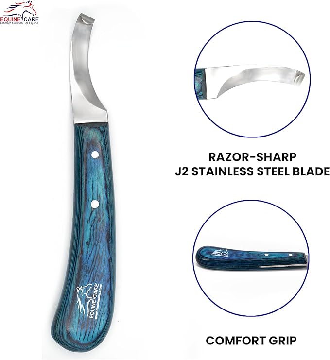 Equine Care Left-Handed Hoof Knife – Professional Farrier Knife & Hoof Trimmer Tool | Ultra-Sharp J2 Stainless Steel Blade, Ergonomic Handle for Horse Hoof Trimming, Cleaning & Farrier Supplies