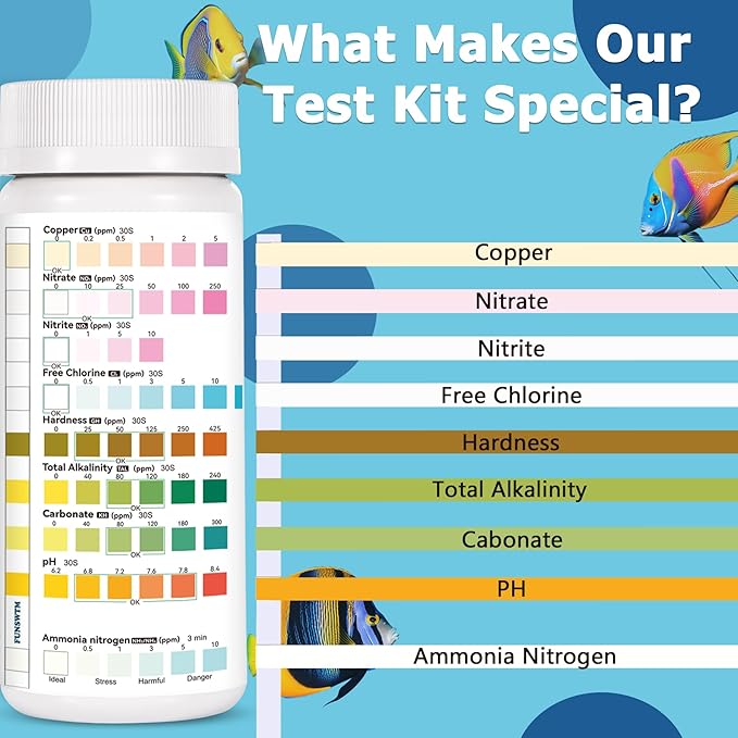 Aquarium Test Strips for Fish Tank: 9 in 1 Aquarium Water Test Kit for Freshwater - 50ct Fish Test Strips Testing Ammonia pH Nitrate Chlorine Nitrite Hardness Alkalinity Copper