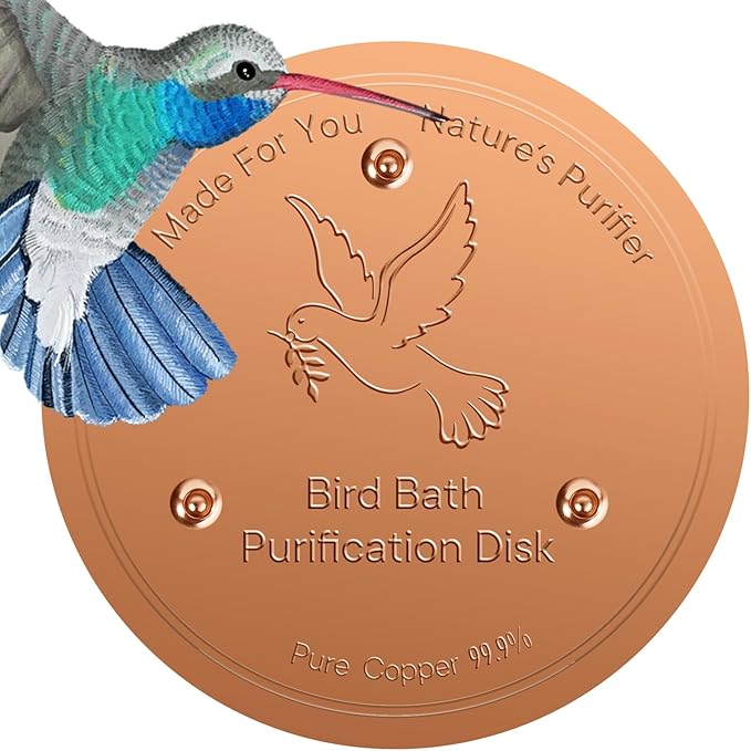 Bird Bath Copper Disc- Reinforced 99.99% Pure Copper Bird Bath Purification Basin with Three-Point Support Providing Physically Safe Clean Water Suitable for Outdoor Bird Baths