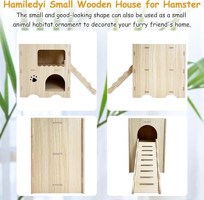 Hamiledyi Wooden Hamster Hideout Maze Double Layers Hamster Hut Small Animal Activity Toy with Ladder for Dwarf Hamster Gerbil Mouse Mice and Other Similar Sized Animals