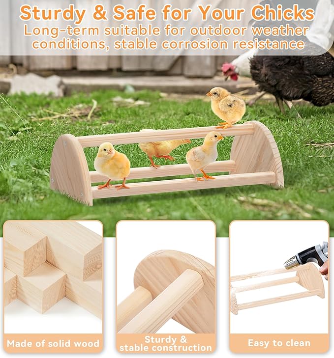 PETSFIT Chick Perch Prevent Rotation Design, Strong Wooden Chicken Roosting Bar, Easy to Assemble and Clean, Fun Toys for Chick