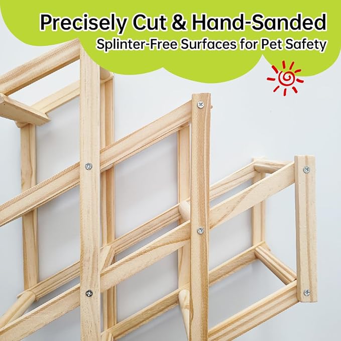 Wooden Rat Climbing Toys for Pet Rats - Natural Cage Accessories,Climbing Ladder,Hanging Enrichment Toys for Fancy Rats,Fun & Safe Play & Chew Activities,S