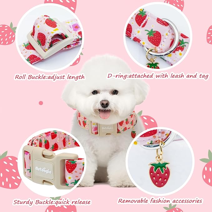 Strawberry Dog Collar, Cute Pink Dog Collars for Extra Small Dogs, Sweet Fresh Style Pet Collar Extra Small Dog Collars, Puppy Collar with Quick Release Buckle for Girl Boy Dog-XS