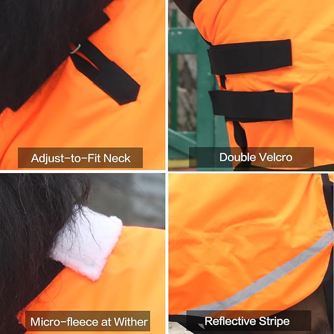 Foal/Mini Horse Size 30"-48" Waterproof & Breathable 300 Denier Winter Turnout Blanket with 150g Polyfill Orange Small