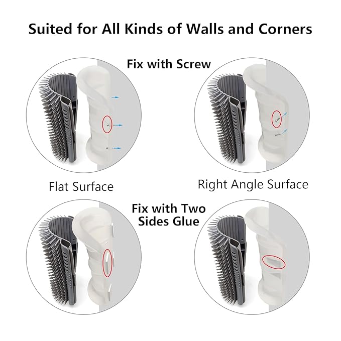Cat Self Groomer, Extended (6.1"), 2 Pack, Pink, Wall Corner Self Grooming Brush for Indoor Cats, Kitten, Long Short Fur, Massage Comb