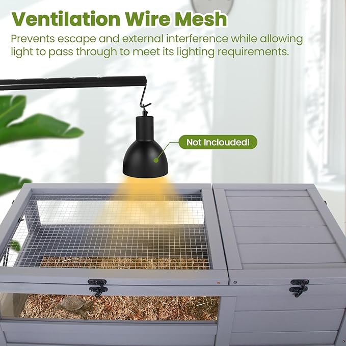 Premium Reptile Habitat Enclosure for Tortoises, Lizards, and Snakes - Adjustable Lighting, 360° Wheels, Easy-Clean Design, and Secure Ventilation-（Light Gray