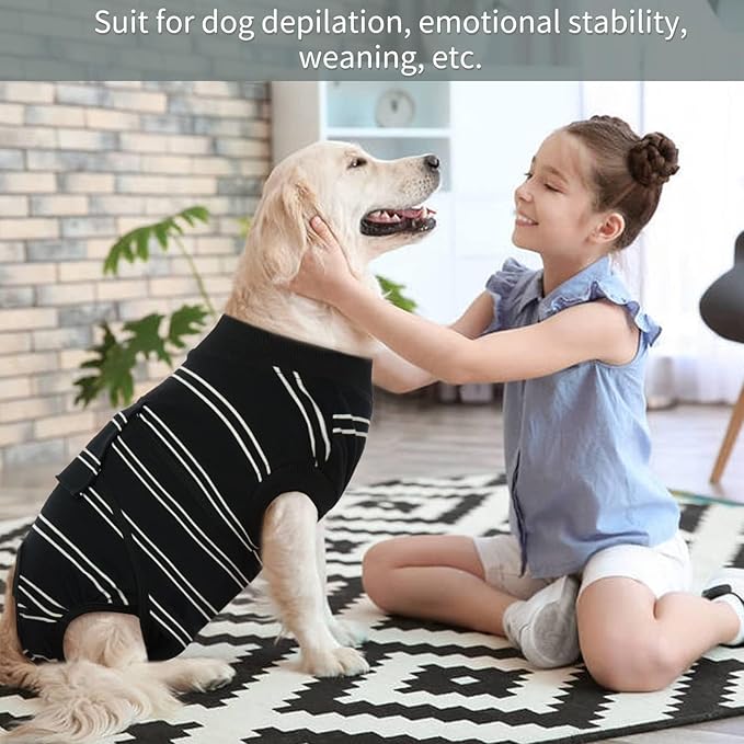Kuoser Dog Surgery Recovery Suit for Female Male Dogs, Stripes Spay Neuter Anti-Licking Dog Onesie, Surgical Suit Snugly Pet Post Surgery Vest Bodysuit for Abdominal Wounds Skin Disease, Black 2XL
