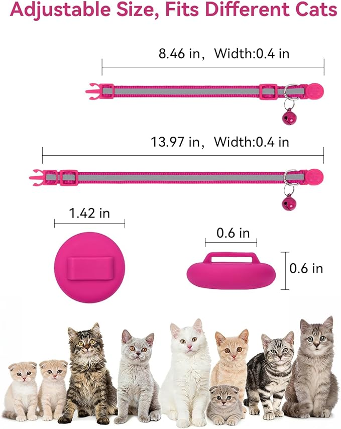 Joytale AirTag Cat Collar 2 Pack with Breakaway Safety Buckle, Reflective Cats Collar with AirTag Holder, Adjustable 7.5-12.5 Inch, Anti-Fraying Lightweight for Girl Boy Kitten, Hotpink