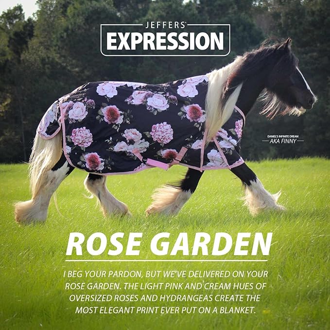 Jeffers Expression 1200 Denier Standard Neck Turnout Blanket, Rose Garden, 75" - Waterproof, Breathable Horse Blanket with 0g Polyfill, No insulation - Ideal Protection for Wind and Rain, Light Weight