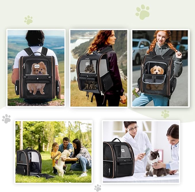 Lekebobor Large Cat Backpack Carrier Expandable Pet Carrier Backpack for Small Dogs Medium Cats Fit Up to 18 Lbs, Dog Backpack Carrier, Foldable Puppy Backpack Carrier for Travel, Black