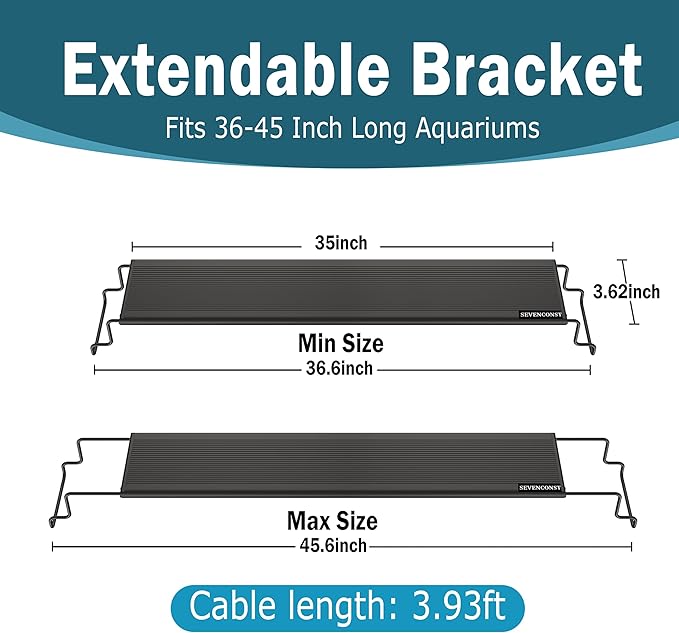 24/7 Mode LED Aquarium Light for 36-45 Inch Plant & Fish Tank, IP68 Full Spectrum Light, Sunrise-Daylight-Moonlight, White Red Green Blue Pink LEDs with Extendable Brackets for Freshwater