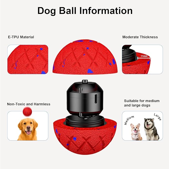 Interactive Dog Ball, Automatic Moving, Bouncing and Rotating, Silent Foam Material, IP54 Waterproof Rating, Smart Active Rolling, Stimulation Toys for Medium and to Keep Them Busy (Red)