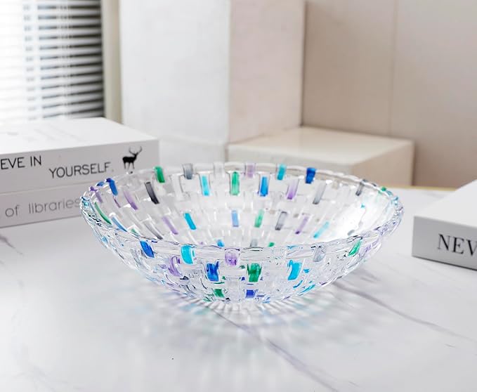 MAGCOLOR Hand Painted Blue Woven Glass Crystal Salad & Fruit Bowl Decoration,Centerpiece For Home,Office,Wedding Decor, Fruit, Snack, Dessert, Server (Blue)