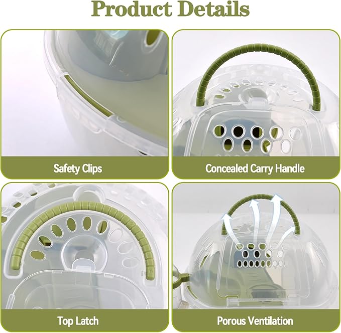 Dwarf Hamster Travel Carrier,Portable Hamsterl Cage Carrier with Silent Exercise Wheels Water Bottle Food Dish 2 Tiers Small Animal Breathable Carry Case for Mice Rat Sugar Glider(Green)