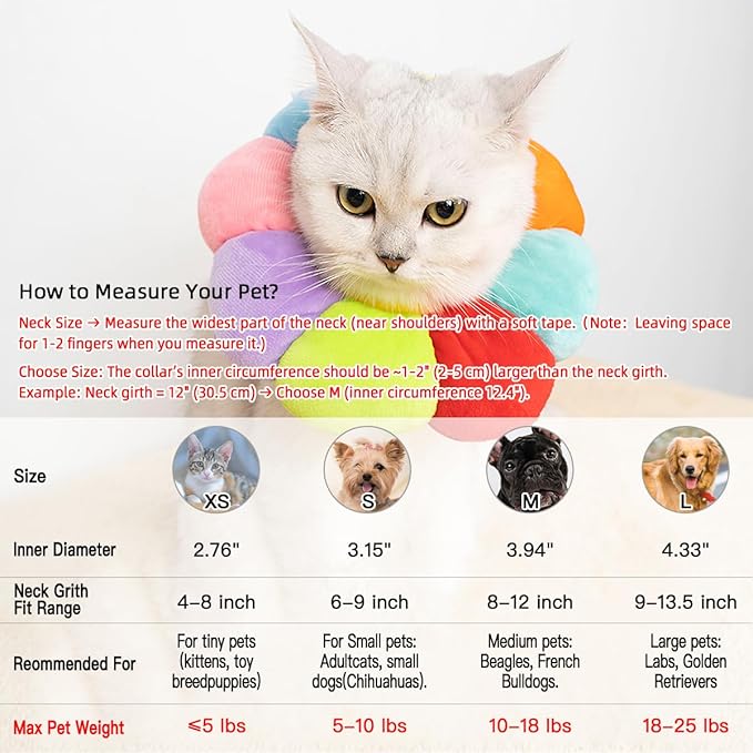 KUDES Cat Small Dog Recovery Collar, Cute Neck Cone After Surgery, Adjustable Pet E Collar, Wound Healing Protective Cone Surgery Recovery Elizabethan Collars for Small Pet (L(Within 14lb), Colorful)