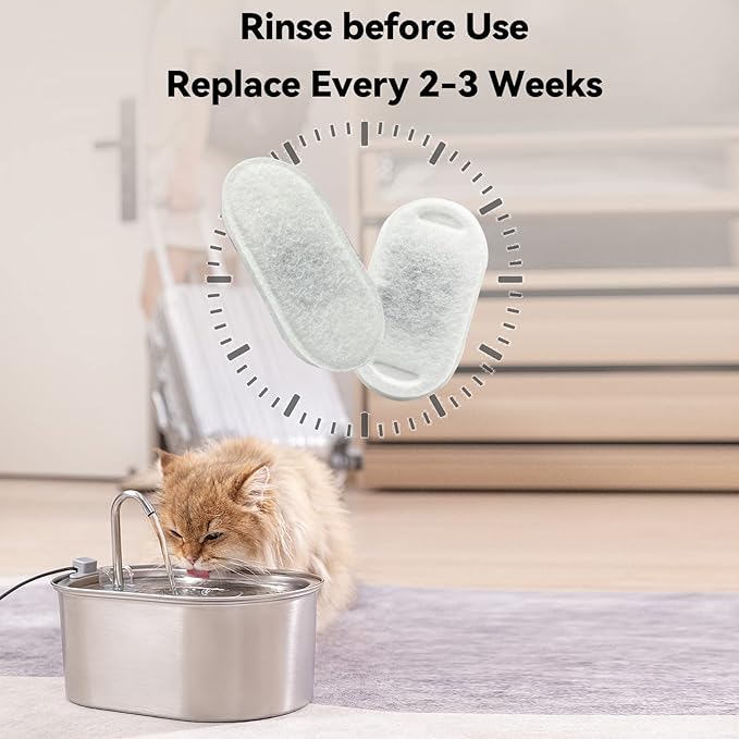 SOOFPET Stainless Steel Cat Water Fountain Filters: 8-Pack (Carbon + Foam) - Replacement for 108oz/3.2L Dog Bowl Dispenser