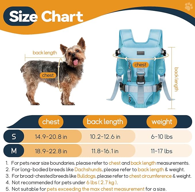 YUDODO Pet Dog Front Carrier Backpacks, Legs Out Easy-fit Dog Carrier for Small Medium Dogs, Adjustable Hands Free Dog Chest Carrier for Hiking Cycling (M, Blue)