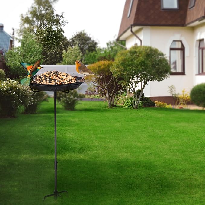 Standing Bird Feeder Bowl with 29.1 inch Iron Stand - Detachable Outdoor Decor for Garden Backyard Patio and Deck - Perfect for Attracting Birds