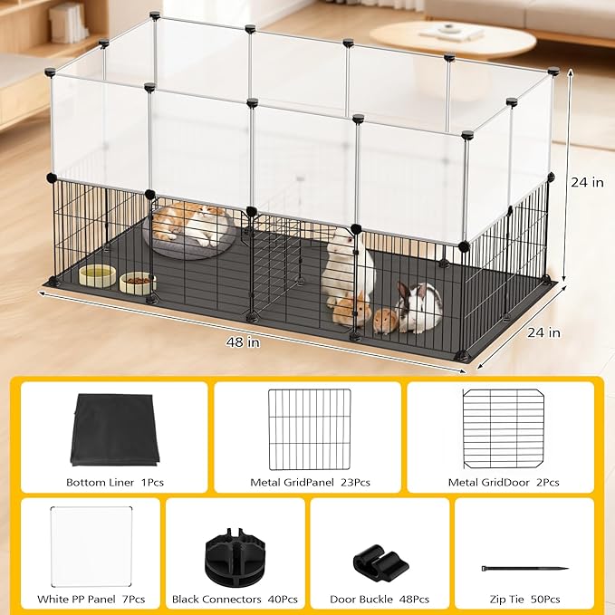 XiaZ Small Animal Playpen 26 Panels, Guinea Pig Cages with Waterproof Mat 47.2" x 23.6" x 23.6",Puppy Play Pen for Chicken,Pet Fence for Rabbit,Bunny,Ferrets,Hamsters,Hedgehogs Indoor