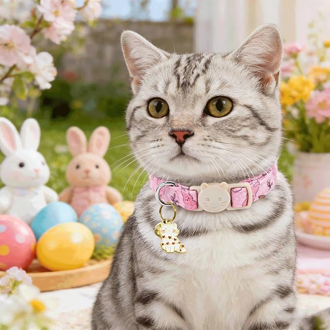 Elegant little tail 2 Pack Cat Collar- Easter Cat Collars Breakaway with Bell Pendant Wedding Kitten Boy Girl Safety Adjustable 7-12 Inch Collar for Small Cats Puppy