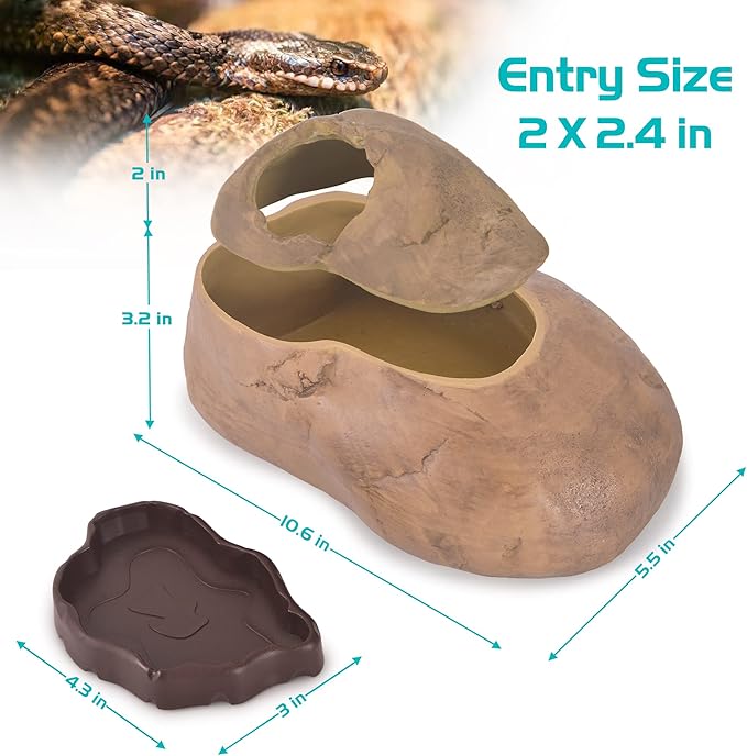Antidious Snake Hide Cave for Gecko Shedding, Natural Rock Look Hideout, Reptiles Egg-Laying Shelters, Suitable for Maize Serpent, Green Serpent,Rat Snake and Gecko, L Size