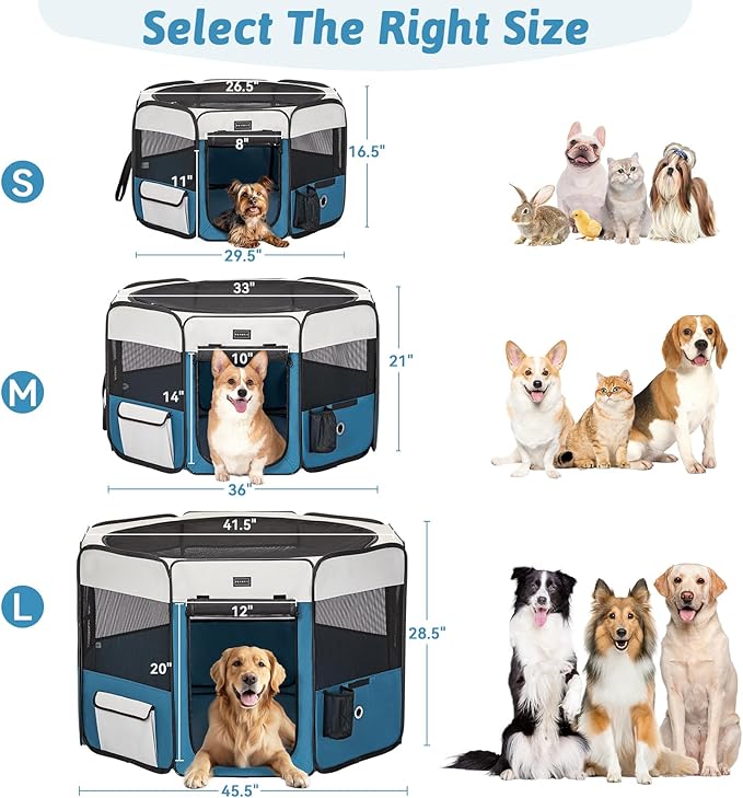PETSFIT 29" Puppy Playpen with Removable Waterproof Mat & Zippered Roof | RV, Camping, Travel Dog Pen | Indoor/Outdoor Whelping & Cat Observation Space(29.5"x29.5"x16.5"H)