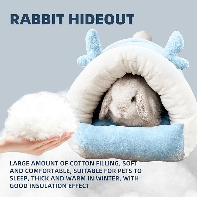 Guinea Pig Hideout, Warm Bed for Guinea Pig,Rabbits, Chinchillas, Cozy Small Animal Winter Shelter (Blue, Small)