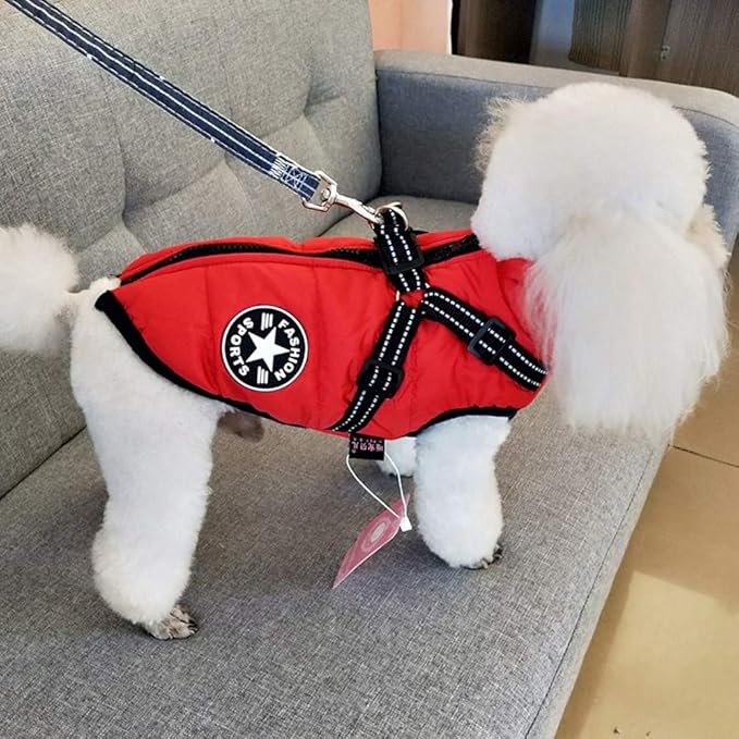 HDKUW Small Dog Jacket, Small Dog Coat Harness Winter Warm Vest Jacket Waterproof Cotton Costume for Puppy Small Dogs (M, Red)