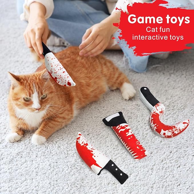 Idepet Cat Toys Catnip Crinkly Sound Toy Toys Christmas Kitten Bite Teething Chew Toys for Indoor All Breeds Cats Exercise (Horror Knife-Shaped Cat Toys)