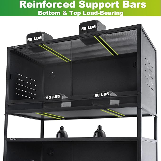 Stackable Space Efficient Reptile Terrarium 120 Gallon 4x2x2FT Large PVC Enclosure Breeding Tank for Bearded Dragon Gecko Lizard Snake, with Front Opening Tempered Glass Door