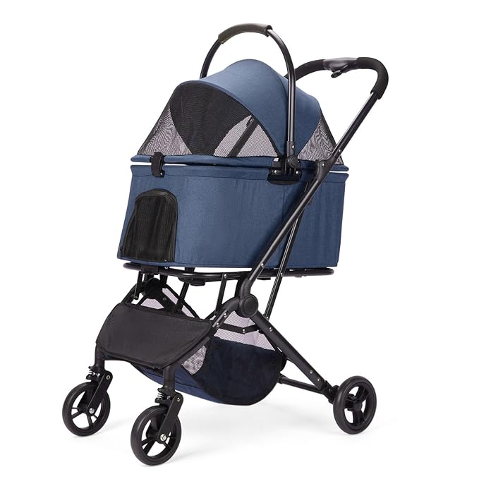 Wedyvko 3 in 1 Dog Stroller, Upgraded Frame, Up to 44lbs Pet Stroller with Dog Poop Bags & Dispenser, Zipperless Entry, Storage Basket & Pouch for Small Dogs Cats (Grey)