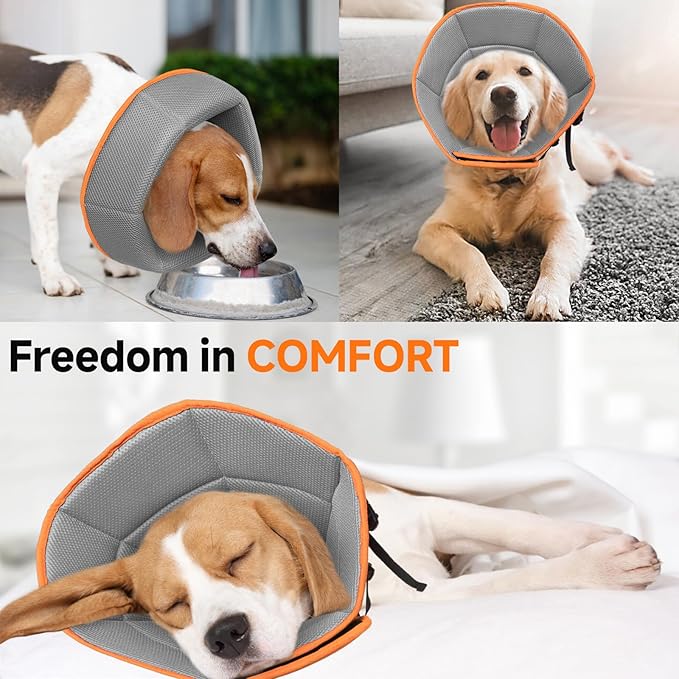 Dog Cone Collar XL, Soft Cones for Large Medium Small Dogs,Adjustable Dog Cone Alternative to Stop Licking, Comfy Elizabethan Collar for After Surgery Wound Healing & Hot Spots Orange