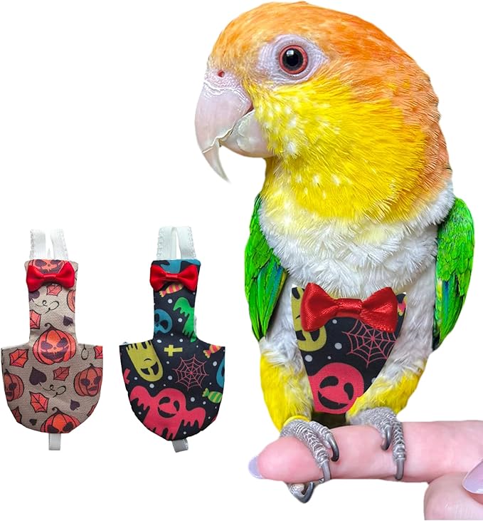 UKJENT Bird Diaper Protective Parrot Nappy - 2 Pack, Reusable Flight Suit with Waterproof Inner Layer, Washable Cute Urine Wet Suit for Parakeet Cockatiel Mini Macaw Budgie Canary(M)