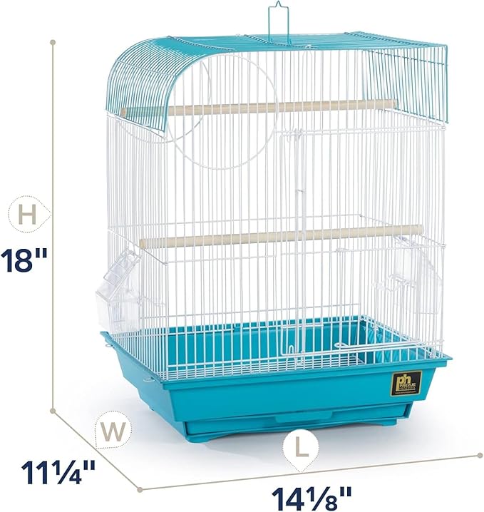 Rustic Retreat Top Bird Cage with Durable Metal Construction, Spacious Interior, and Convenient Top Access Teal/Flat Top