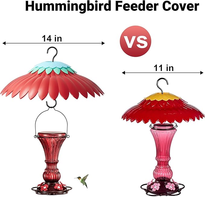 Bird Feeder Rain Cover Red Dome Baffle for Hummingbird Weather Guard Protective Feeders from Rain and Sun Built-in Moat 11inch Dceor Backyard