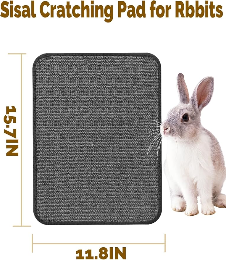Rabbit Scratching Pad 4 Pack Natural Sisal Bunny Scratcher Mat Bunny Scratch Foot Pad Small Animal Grinding Claw Pad Rug for Guinea Pigs Chinchillas (Gray)