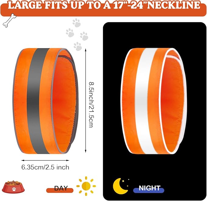 Paterr 2 Pcs Reflective Dog Collar High Visibility Adjustable Pet Collars with Quick Release Fastener Comfortable Dog Walking Accessories for Small Medium Large Pet, Orange, Fluorescent Green(Stripe)