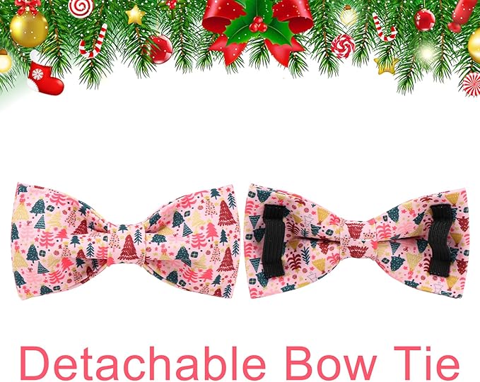Christmas Dog Collar with Bow Tie, Pink Christmas Tree Collars for Dogs, Adjustable Pet Collar with Cute Xmas Tree Pendant, Winter Dog Accessories for Small Medium Large Dogs S